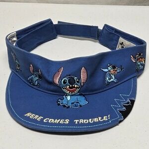 Disney Stitch Visor Youth Blue Here Comes Trouble Walt Disney World Embroidered